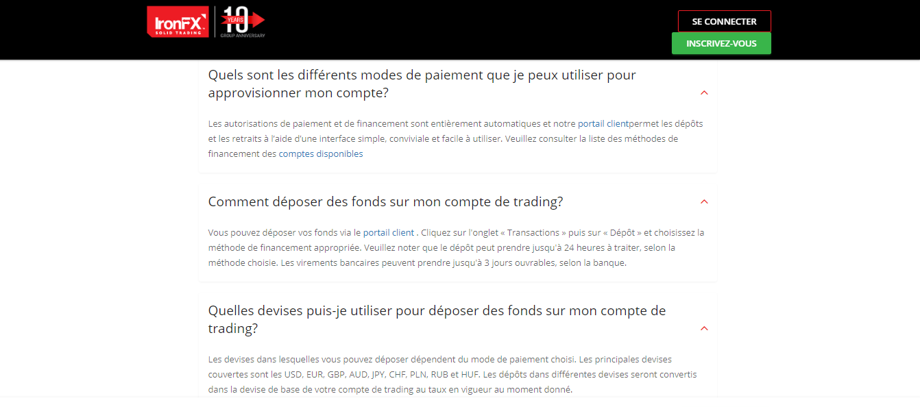 Dépôts et retraits de IronFX